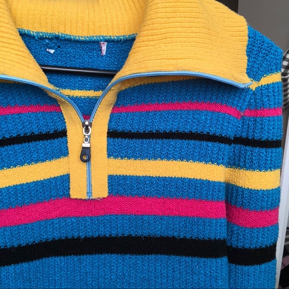 Vintage 80s colourful collared knit sweater - Picture 3 of 4